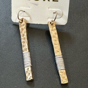 Luxe Gold and Silver Hammered Drop Earrings NWT